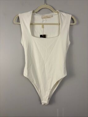 NWT Lizette Collection White Square-Neck Bodysuit Size Large